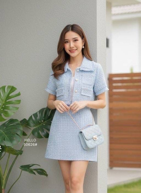 Tweed Crop Top with Mini Skirts Sets